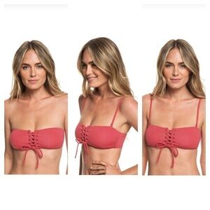 Roxy American Beauty Polka Dot Red Beach Classics Bandeau Swimsuit Bikini Top XS